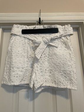 Express White Eyelet Tie-Waist High-Rise Shorts